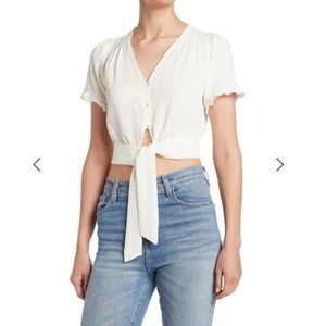 BCBGeneration Cream Tie-Front Cropped Blouse